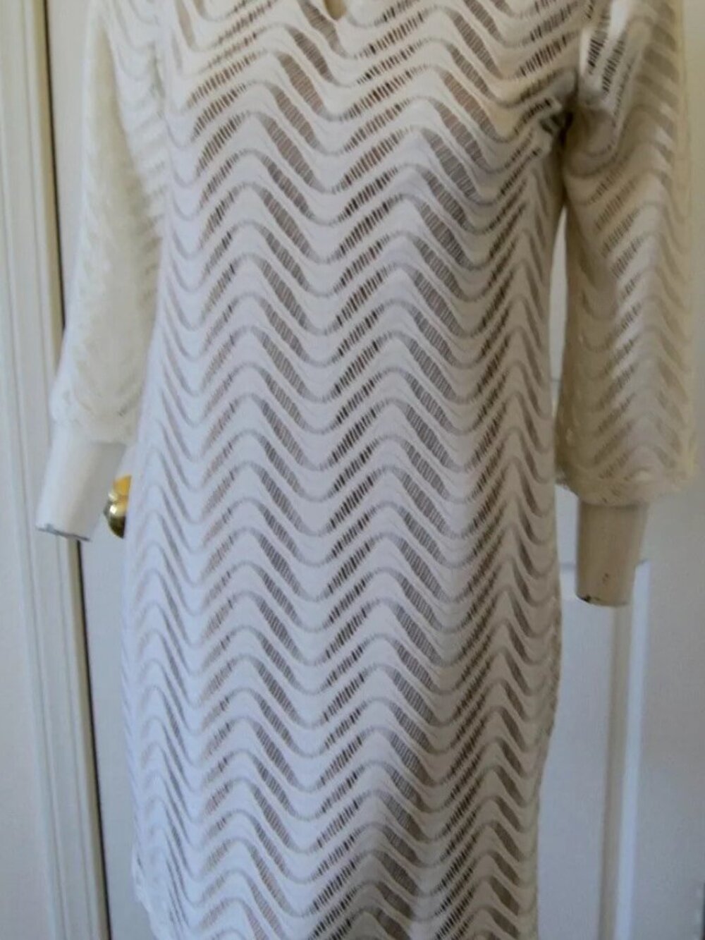Emma & Michele Cream Knit & Nude Underlay  Stretch Dress SZ  LARGE